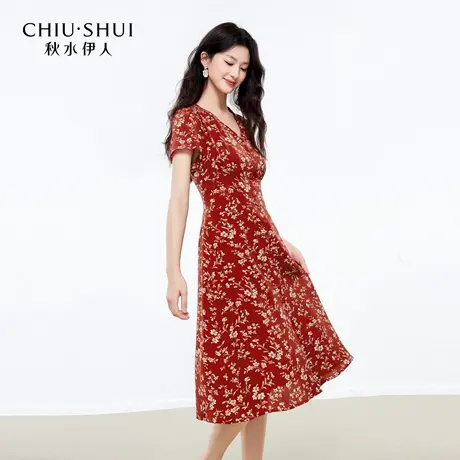 【晶晶姐妹专享】秋水伊人法式复古V领碎花连衣裙夏女中长裙图片
