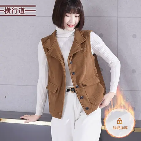 翻领加绒灯芯绒马甲外套加厚休闲外穿背心2023新款冬装妈妈装大码商品大图