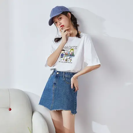 [史努比联名款]唐狮春季新款女短袖T恤休闲百搭宽松纯棉图片