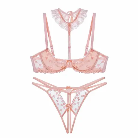 粉墨登场女蕾丝绣性感丁字裤薄棉文胸套装商品大图