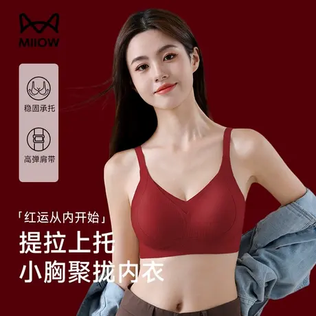 猫人红色本命年内衣女小胸聚拢软支撑上托防下垂收副乳文胸罩秋冬商品大图