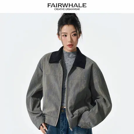 马克华菲美式复古翻领夹克外套女2025新款春秋宽松休闲百搭上衣潮图片