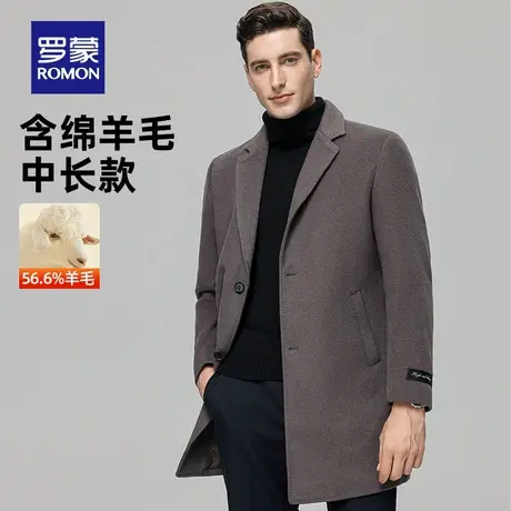 【含羊毛+加棉加厚】罗蒙中长款毛呢大衣2025秋冬新款保暖外套男图片