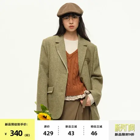 【8/25 0点新品9折】omont蛋挞家复古羊毛混纺宽松呢子西装外套秋商品大图