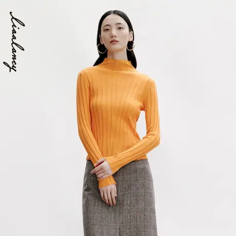 LANCY/朗姿2024秋季新款桑蚕丝长袖打底针织衫女丝绵修身打底上衣商品大图