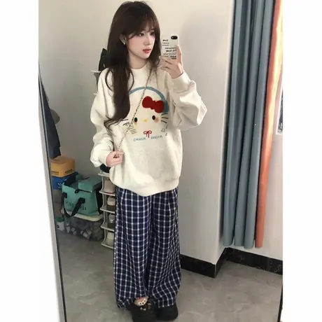 减龄日系可爱kt猫秋冬卫衣女加绒2025新款韩系慵懒学院风穿搭上衣商品大图