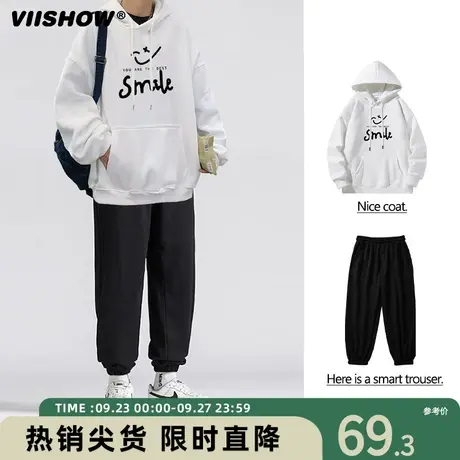 VIISHOW连帽卫衣男套装春秋季潮牌宽松休闲男装一套搭配运动卫裤商品大图