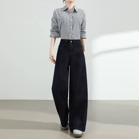 阔腿牛仔裤女2025秋季新款高腰美式宽松垂感显瘦丹宁蓝直筒拖地裤图片