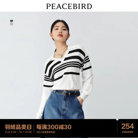 太平鸟POLO翻领针织衫女短款2023春季新款条纹内搭上衣法式高级感商品大图