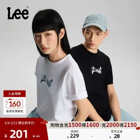 Lee26春夏新品舒适版圆领Logo印花图案男女同款短袖T恤休闲潮流图片