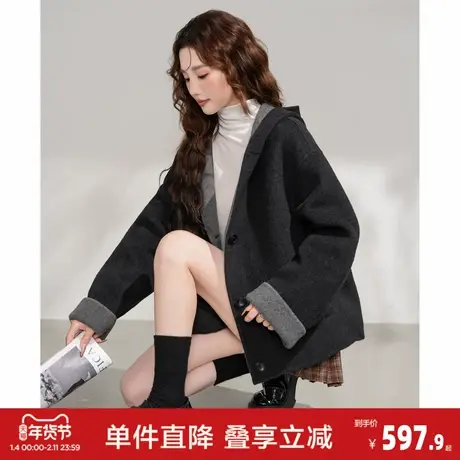 唐狮2026秋冬季女休闲呢大衣短款超好看时尚百搭黑色温柔气质风图片