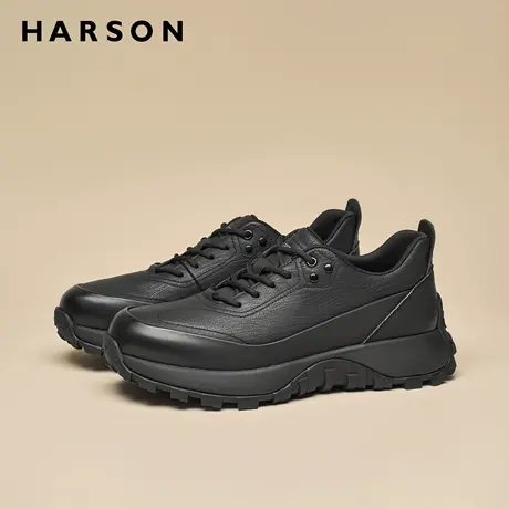 哈森秋季男鞋真皮休闲皮鞋男增高商务运动鞋软底全黑软底公务鞋子商品大图