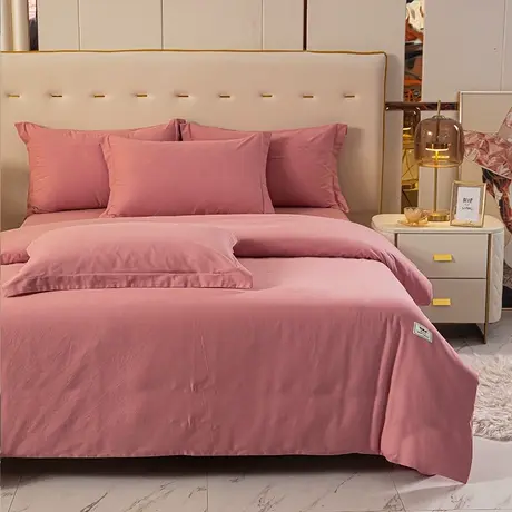 恒源祥磨毛四件套加厚保暖纯棉全棉单双人亲肤裸睡秋冬简约纯色商品大图