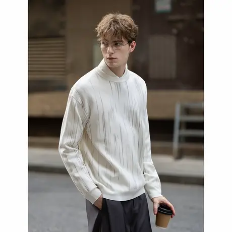 唐狮秋冬季毛衣男圆领套头简约设计花色毛线衫潮流黑色上衣TMTA商品大图