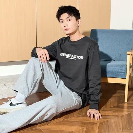 唐狮秋季新款长袖T恤男字母印花圆领上衣宽松内搭打底衫潮酷tTD商品大图