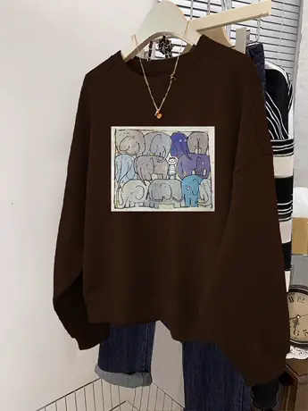 秋冬加绒无帽卫衣女oversize大码宽松外套潮ins卡通洋气减龄上衣图片