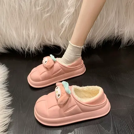 棉拖鞋女冬季包跟防水居家室内保暖加绒卡通可爱小兔毛绒外穿棉鞋商品大图