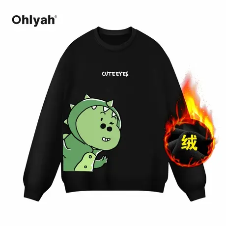 Ohlyah品牌招手小龙人印花卫衣女春秋加绒oversize宽松套头上衣潮商品大图