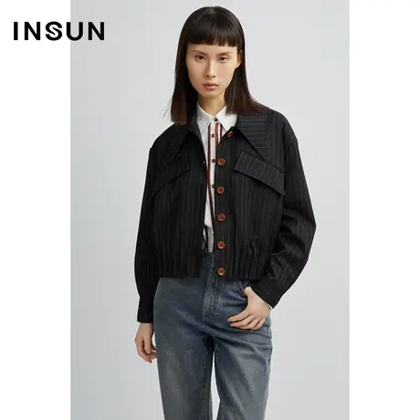 恩裳商场同款秋时尚斜切口袋立体感设计通勤夹克型短外套商品大图