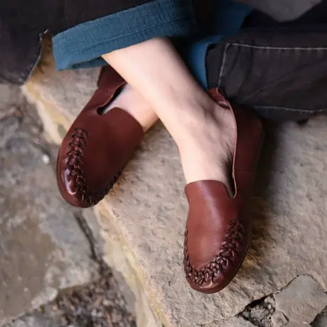 Artmu阿木原创复古手工真皮编织单鞋一脚蹬乐福鞋平底2023新款商品大图