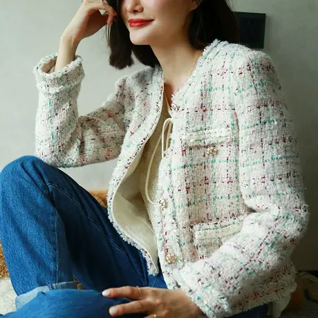 23秋冬新款女装小香风名媛气质加厚粗花呢羊毛女士上衣时尚短外套图片