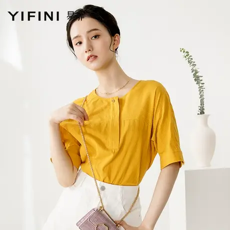 Yifini/易菲短袖衬衫T恤女夏季设计感小众宽松短款上衣短袖衬衣女商品大图