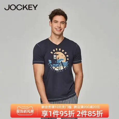 Jockey居可衣男士家居服上衣透气莫代尔棉短袖T恤印花睡衣春夏款图片