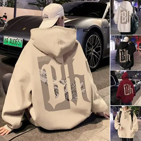 连帽春秋季卫衣男潮牌ins美式重磅复古帽衫宽松情侣大码高街外套商品大图