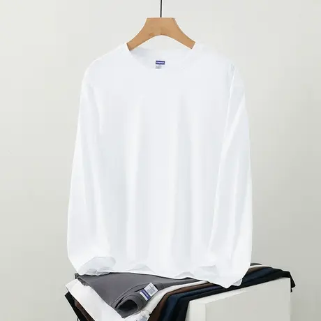 260g重磅纯棉t恤男士长袖纯色白色上衣服美式内搭打底衫全棉秋衣商品大图