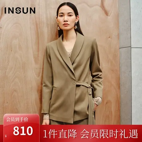 恩裳2023年秋装新款时尚大气不规则绑带酷飒青果领气质西装外套女图片