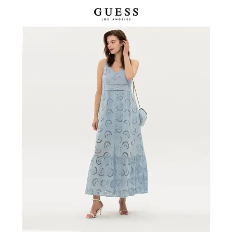 【38上新季】GUESS新款女士吊带镂空绣花V领显瘦甜美长款连衣裙图片
