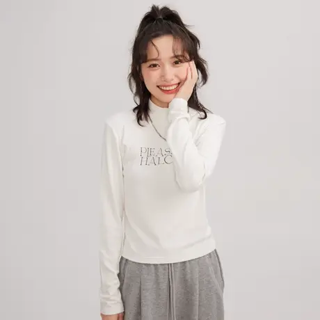 尔给薄绒半高领白色打底衫女秋冬保暖内搭百搭长袖修身上衣女商品大图