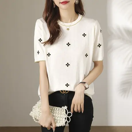 短袖t恤女2023新款夏季学生宽松圆领洋气百搭小个子上衣女装体恤图片