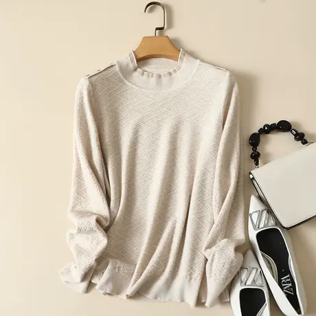 清仓！半高领毛衣女秋冬内搭新款韩版宽松套头蕾丝长袖上衣针织女商品大图