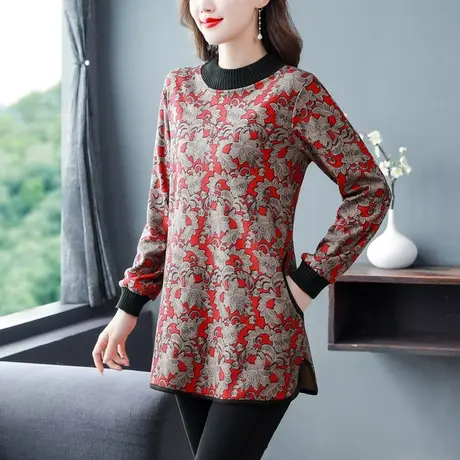 中长款加绒打底衫女秋冬2023新款内搭减龄漂亮中年装妈妈大码胖mm图片