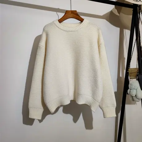 圆领针织毛衣女新款秋冬外穿韩版宽松慵懒风简约休闲百搭长袖上衣商品大图