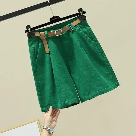 欧货五分裤女夏宽松阔腿薄款潮ins高腰直筒港味绿色裤子工装短裤商品大图