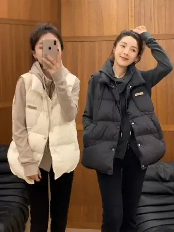 韩版宽松无袖叠穿马甲上衣女2023秋冬新款高级感外穿羽绒马夹外套商品大图