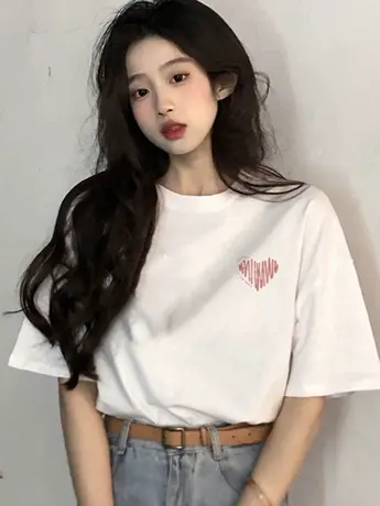 夏季仿棉正肩短袖t恤女2023新款复古港味chic潮牌小众设计感上衣图片