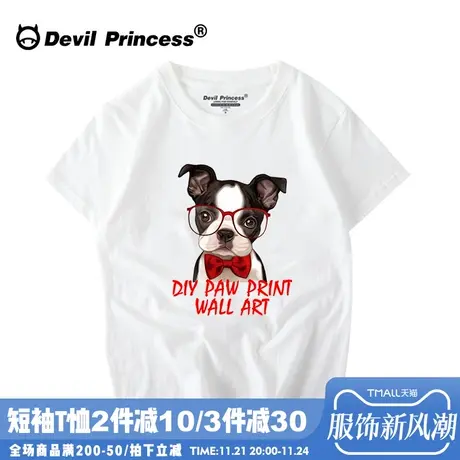 欧货大版原宿风纯棉百搭个性狗狗短袖t恤女2024新款学生半袖体恤商品大图