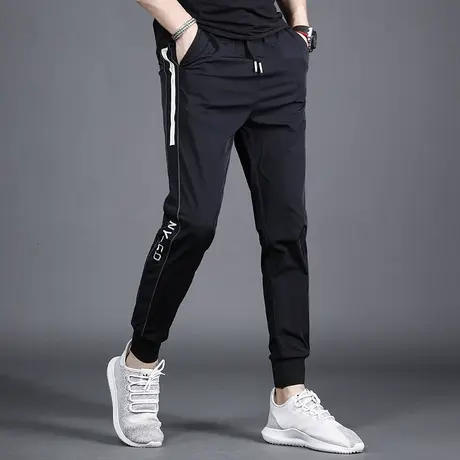 2022新款男士休闲裤夏季薄款冰丝清凉潮牌裤子男束脚速干裤松紧腰图片