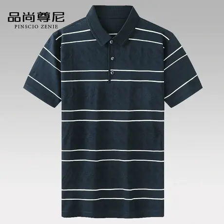 男士t恤短袖爸爸夏装冰丝条纹宽松上衣凉感Polo衫中老年人爷爷装商品大图