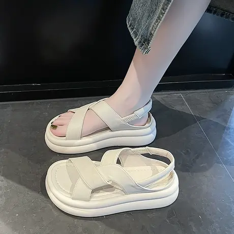 凉鞋女款夏季外穿2023新款松糕厚底沙滩鞋女士法式配裙子罗马鞋子商品大图