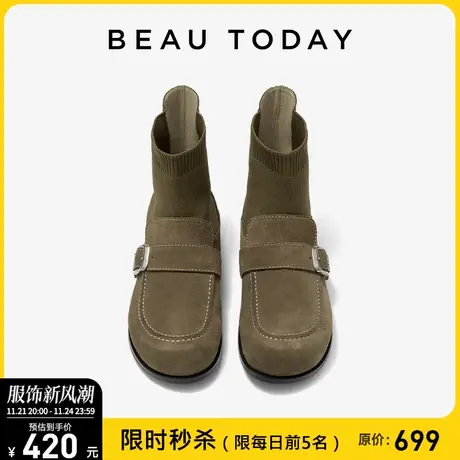 BeauToday瘦瘦靴短靴女法式小踝靴BT秋季新款小众短靴平底靴女鞋图片