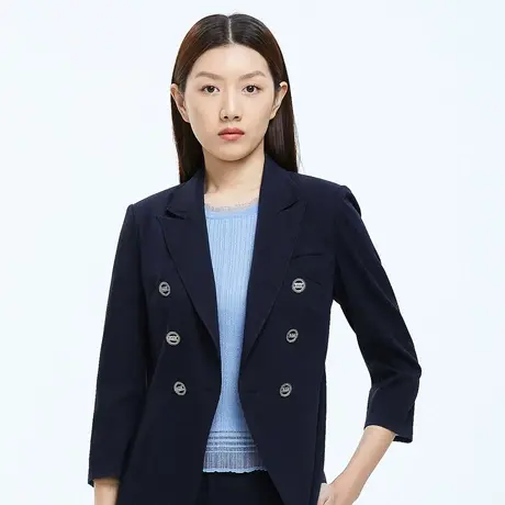 朗姿夏季薄款双排扣通勤风气质高级感女式西装外套奥莱图片