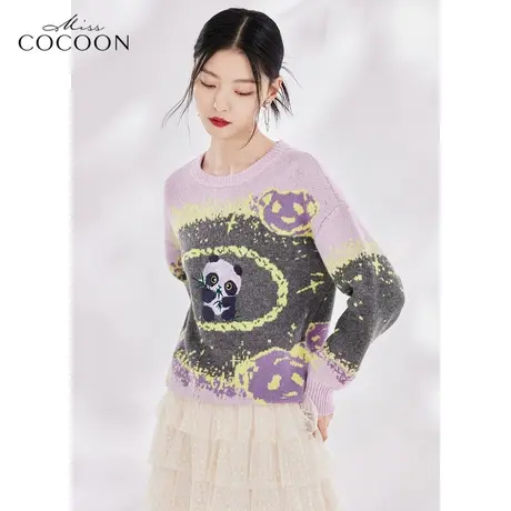 竹意熊趣|miss cocoon圆领熊猫毛针织衫女2023新款春高级宽松上衣商品大图