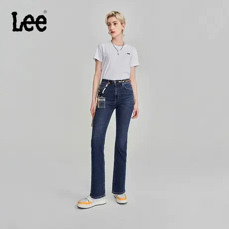 Lee商场同款426修身高腰微喇深蓝女牛仔裤显瘦LWB100426100-045图片