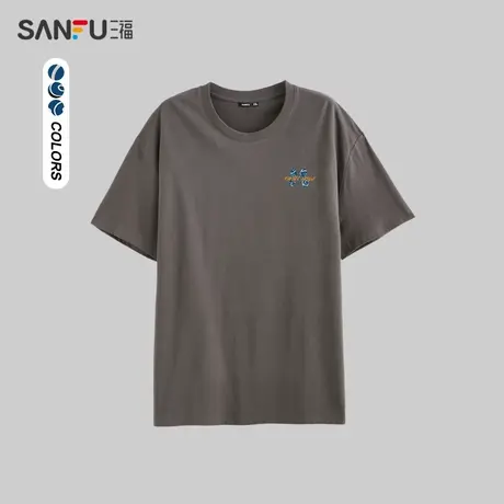 三福2023夏男士都市休闲圆领短袖  简约宽松短袖T恤狮子M 474702商品大图