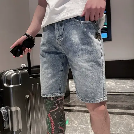 2023夏季新款短裤纯色牛仔男韩版潮流宽松ins中裤潮牌百搭五分裤商品大图