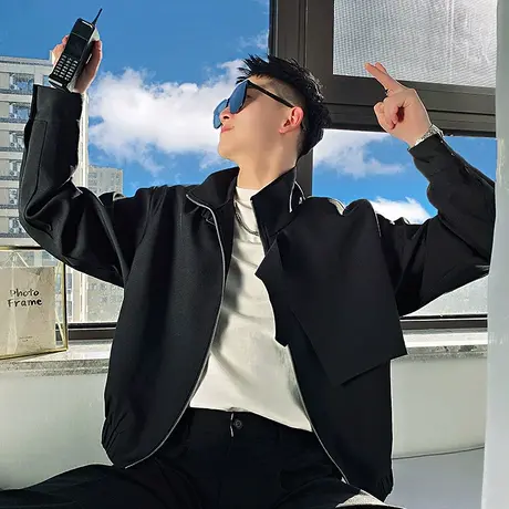 春秋季立领工装夹克男2023新款男装痞帅个性休闲褂子潮牌百搭外套商品大图